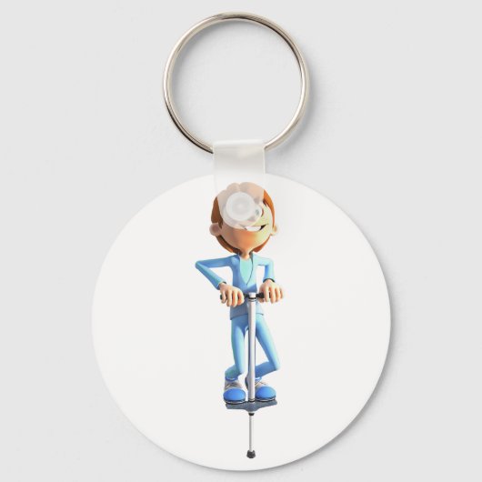 Cartoon Boy op een Pogo Stick Sleutelhanger (Voorkant)
