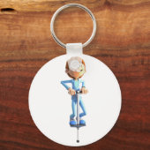 Cartoon Boy op een Pogo Stick Sleutelhanger (Voorkant)