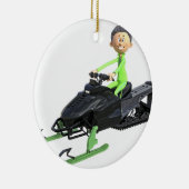 Cartoon Boy op een Snowmobile Keramisch Ornament (Rechts)
