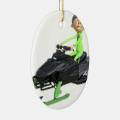 Cartoon Boy op een Snowmobile Keramisch Ornament (Rechts)