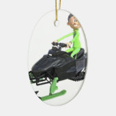 Cartoon Boy op een Snowmobile Keramisch Ornament (Links)