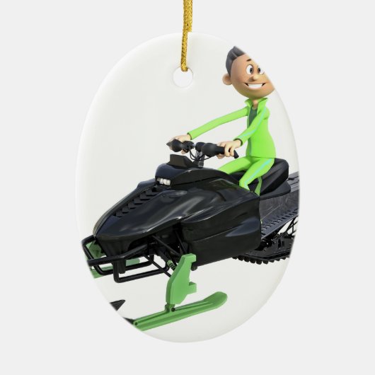 Cartoon Boy op een Snowmobile Keramisch Ornament (Voorkant)
