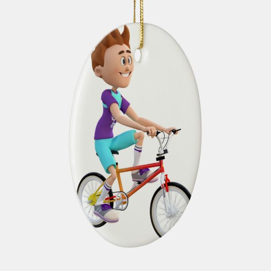 Cartoon Boy Riding A Bike Keramisch Ornament (Rechts)