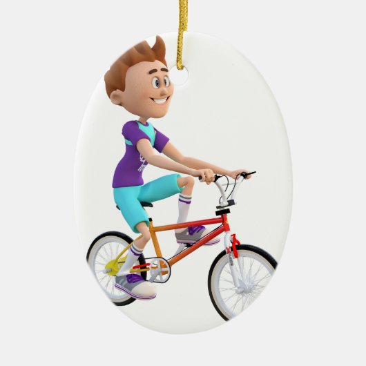 Cartoon Boy Riding A Bike Keramisch Ornament (Voorkant)