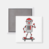 Cartoon Boy Robot op Skateboard Magneet (Voorkant / Achterkant)