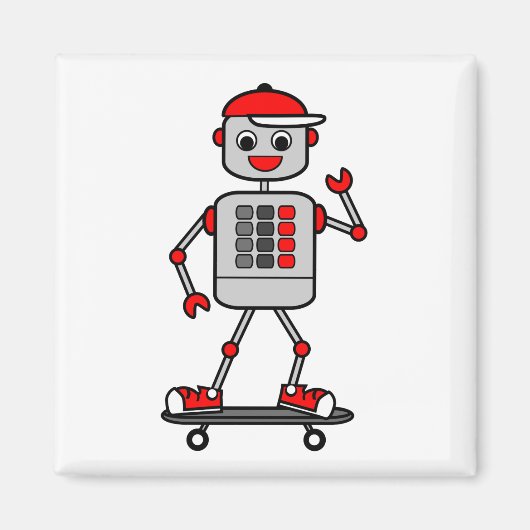 Cartoon Boy Robot op Skateboard Magneet (Voorkant)