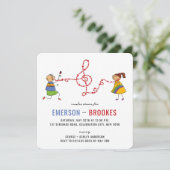 Cartoon Boy Serenades Meisje Foto Koppels Douche Kaart (Staand voorkant)