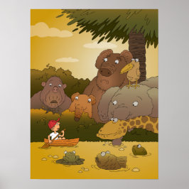 Cartoon Boy Tropical Oerwoud Animal Poster