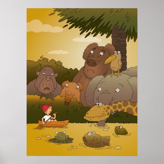 Cartoon Boy Tropical Oerwoud Animal Poster (Voorkant)