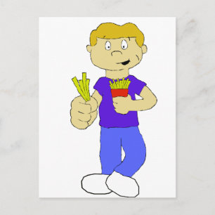 Cartoon Boy With French Fries Briefkaart