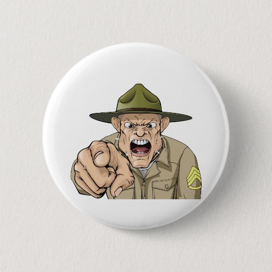 Cartoon boze drilsergeant riep op ronde button 5,7 cm (Voorkant)