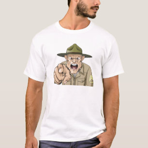 Cartoon boze drilsergeant riep op t-shirt