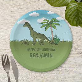 Cartoon Brachiosaurus Dinosaur Kind Birthday Papieren Bordje