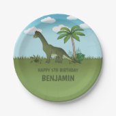 Cartoon Brachiosaurus Dinosaur Kind Birthday Papieren Bordje (Voorkant)