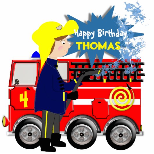 Cartoon brandbestrijding vrachtwagen staand fotobeeldje  (Voorkant)