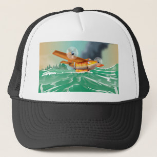 Cartoon brandvliegtuig verzamelt water trucker pet