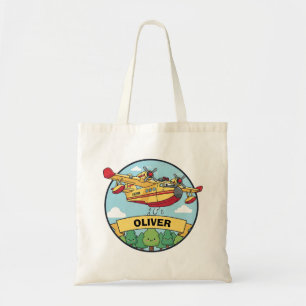 Cartoon brandweervliegtuig badge tote bag