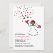 Cartoon Bride Fuchsia Hearts Flowers Vrijgezellenf Kaart (Voorkant)