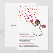 Cartoon Bride Fuchsia Hearts Flowers Vrijgezellenf Kaart (Voorkant / Achterkant)