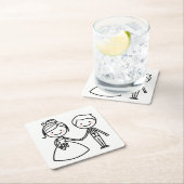 Cartoon Bride & Groom Black and White Wedding Kartonnen Onderzetters (Insitu)