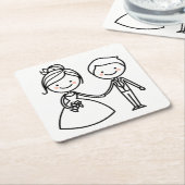 Cartoon Bride & Groom Black and White Wedding Kartonnen Onderzetters (Schuin)