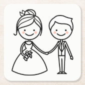 Cartoon Bride & Groom Black and White Wedding Kartonnen Onderzetters (Voorkant)