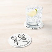 Cartoon Bride & Groom Black and White Wedding Ronde Kartonnen Onderzetter (Insitu)