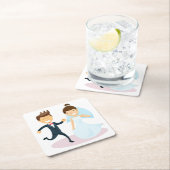 Cartoon Bride & Groom Dansbruilding net getrouwd Kartonnen Onderzetters (Insitu)