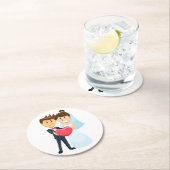 Cartoon Bride & Groom Red Heart Wedding Ronde Kartonnen Onderzetter (Insitu)