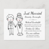 Cartoon Bride Groom trouwt alleen maar Aankondigingskaart (Voorkant)
