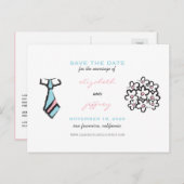 Cartoon Bride Groom Wedding sparen de Datum Briefk Aankondigingskaart (Voorkant / Achterkant)