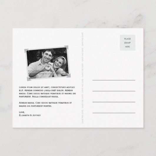 Cartoon Bride Groom Wedding sparen de Datum Briefk Aankondigingskaart (Achterkant)