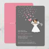 Cartoon Bride Pink Hearts Flowers Vrijgezellenfees Kaart (Voorkant / Achterkant)