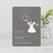 Cartoon Bride Pink Hearts Flowers Vrijgezellenfees Kaart (Staand voorkant)