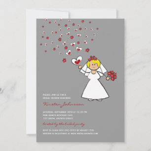 Cartoon Bride Red Hearts Flowers Vrijgezellenfeest Kaart