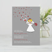 Cartoon Bride Red Hearts Flowers Vrijgezellenfeest Kaart (Staand voorkant)