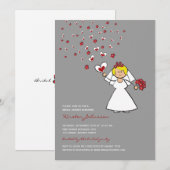 Cartoon Bride Red Hearts Flowers Vrijgezellenfeest Kaart (Voorkant / Achterkant)