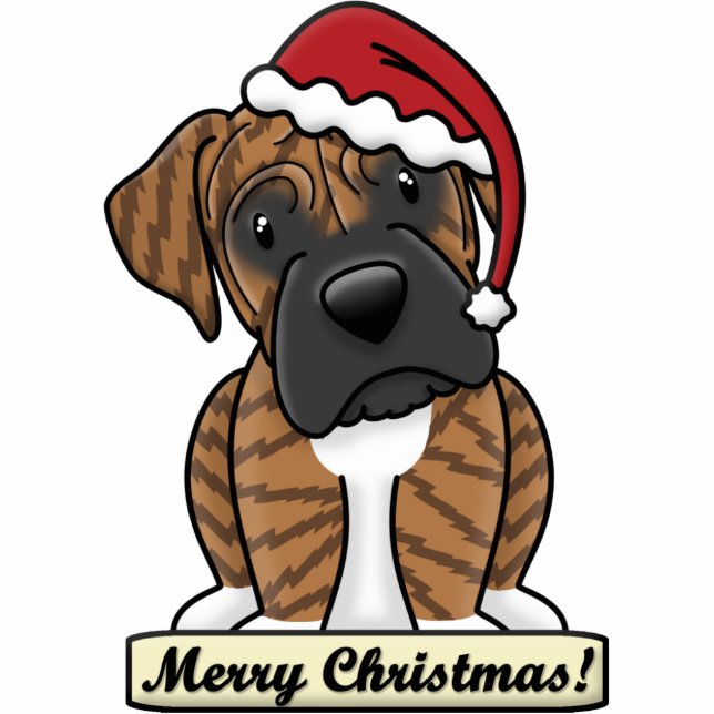 Cartoon Brindle Boxer kerstversiering Fotobeeldje Ornament (Voorkant)