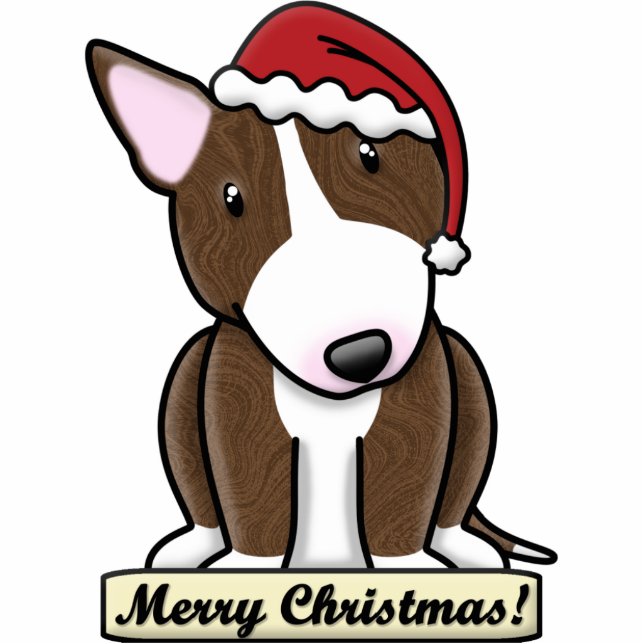 Cartoon Brindle Bull Terrier met kerstversiering Fotobeeldje Ornament (Voorkant)