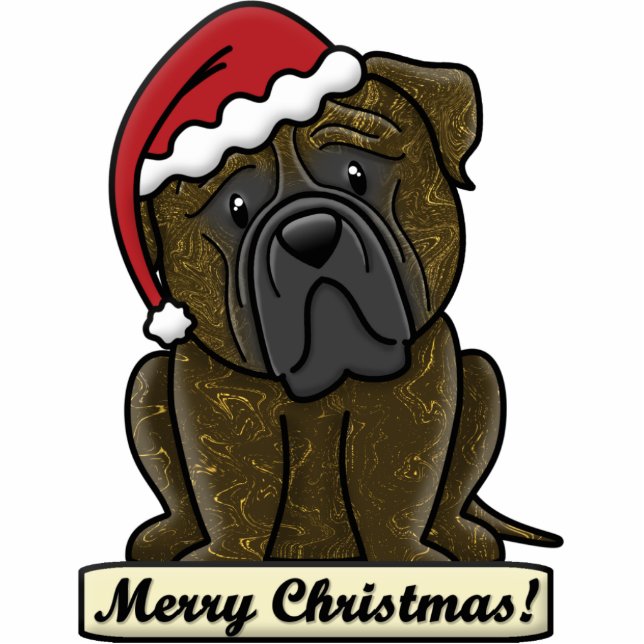 Cartoon Brindle Bullmastiff kerstversiering Fotobeeldje Ornament (Voorkant)