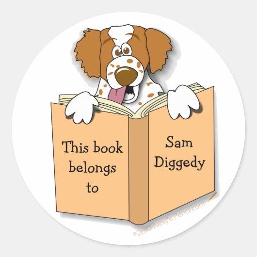 Cartoon Brittany Dog Bookplate Stickers Sjabloon (Voorkant)