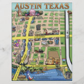 Cartoon brochure over de binnenstad van Austin Tex (Voorkant)