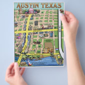 Cartoon brochure over de binnenstad van Austin Tex (Hand)