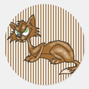 Cartoon Brown Alley Cat Ronde Sticker