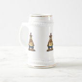 Cartoon Brown beer staat op zijn rug Bierpul (Voorkant links)