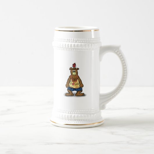 Cartoon Brown beer staat op zijn rug Bierpul (Rechts)