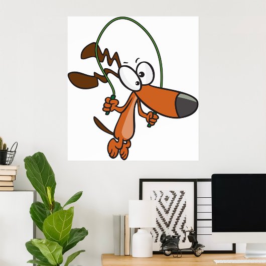 Cartoon Brown Dog Skipping Poster