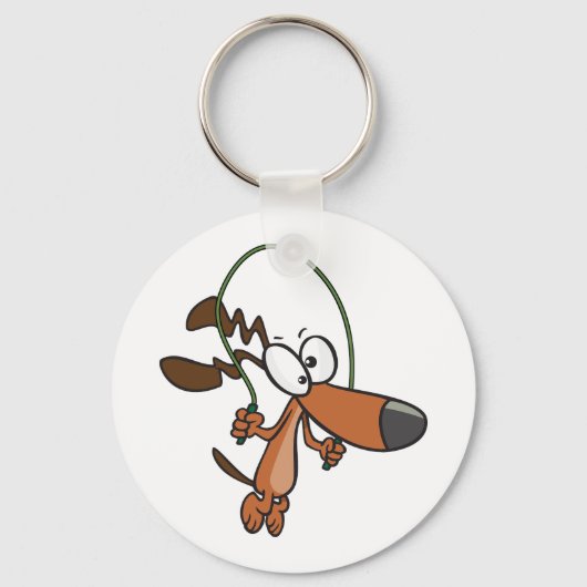Cartoon Brown Dog Skipping Sleutelhanger (Voorkant)