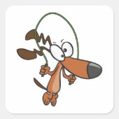 Cartoon Brown Dog Skipping Vierkante Sticker (Voorkant)