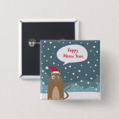 Cartoon brown kat draagt santa hat in sneeuwwoud vierkante button 5,1 cm (Voorkant /achterkant)